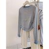 Striped Two-in-One Long-Sleeve Shoulder T-Shirt for Women, Spring/Fall 2024 Collection.