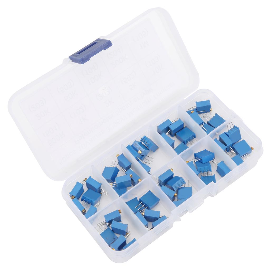 50pcs Variable Resistor 10 Values 3296W Regulating Resistance Multiturn Trimmer Potentiometer 100 Ohm 1M Ohm