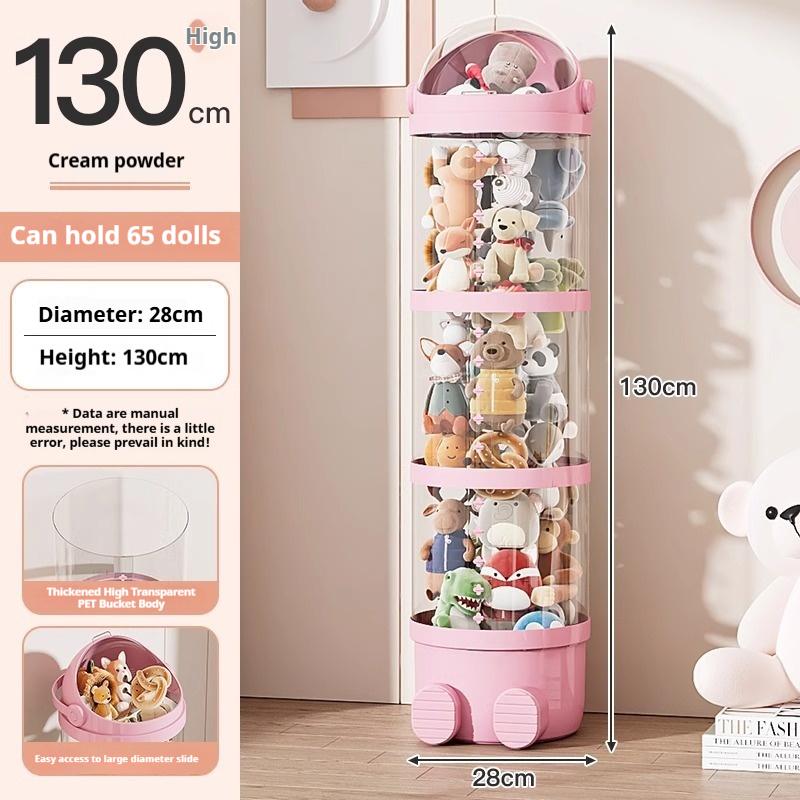 Round Plastic Doll Storage Bucket Multipurpose Large-Capacity Clear Plush Toy Organizer for Home Ornament Storage Christmas Gift