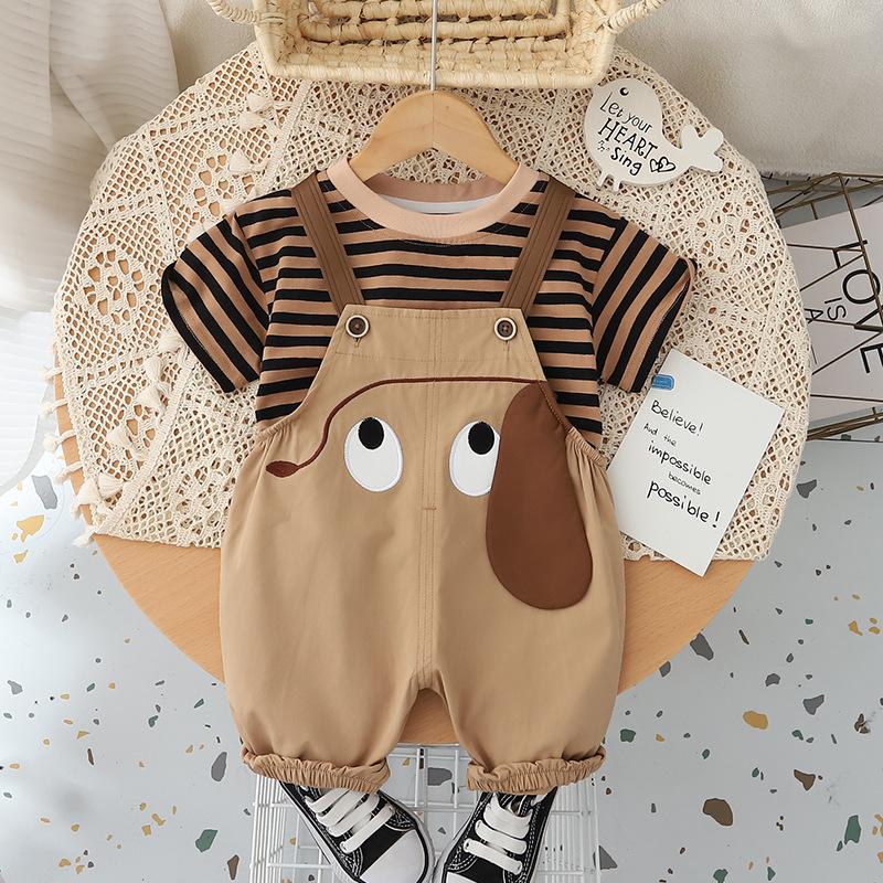 Kids Baby Boys Girls Summer Children Cartoon Striped T Shirt Pants Set Fashion Tracksuits