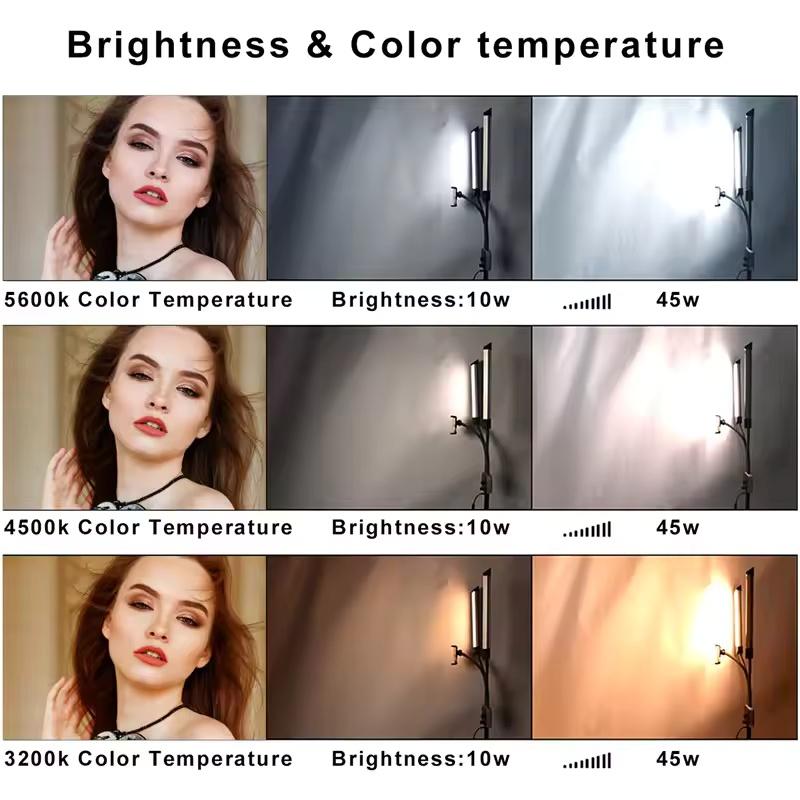 Flexibles LED-Aufhelllicht mit zwei Armen und 150 cm Stativ, Bi-Color, dimmbar, LED-Videoleuchten für Schönheitsaufnahmen, 3 Lichtmodi für Live-Streams