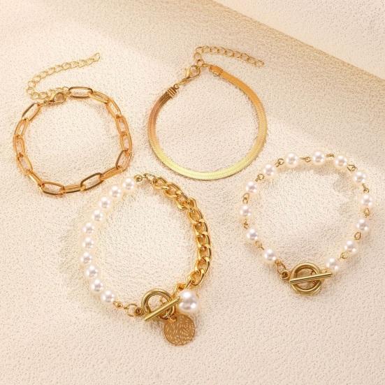 1 Ensemble Bracelet Collier Boucle OT Chaînes Cubaines Perles Imitation Collier à Longueur Réglable Bijoux à Superposer Cadeau