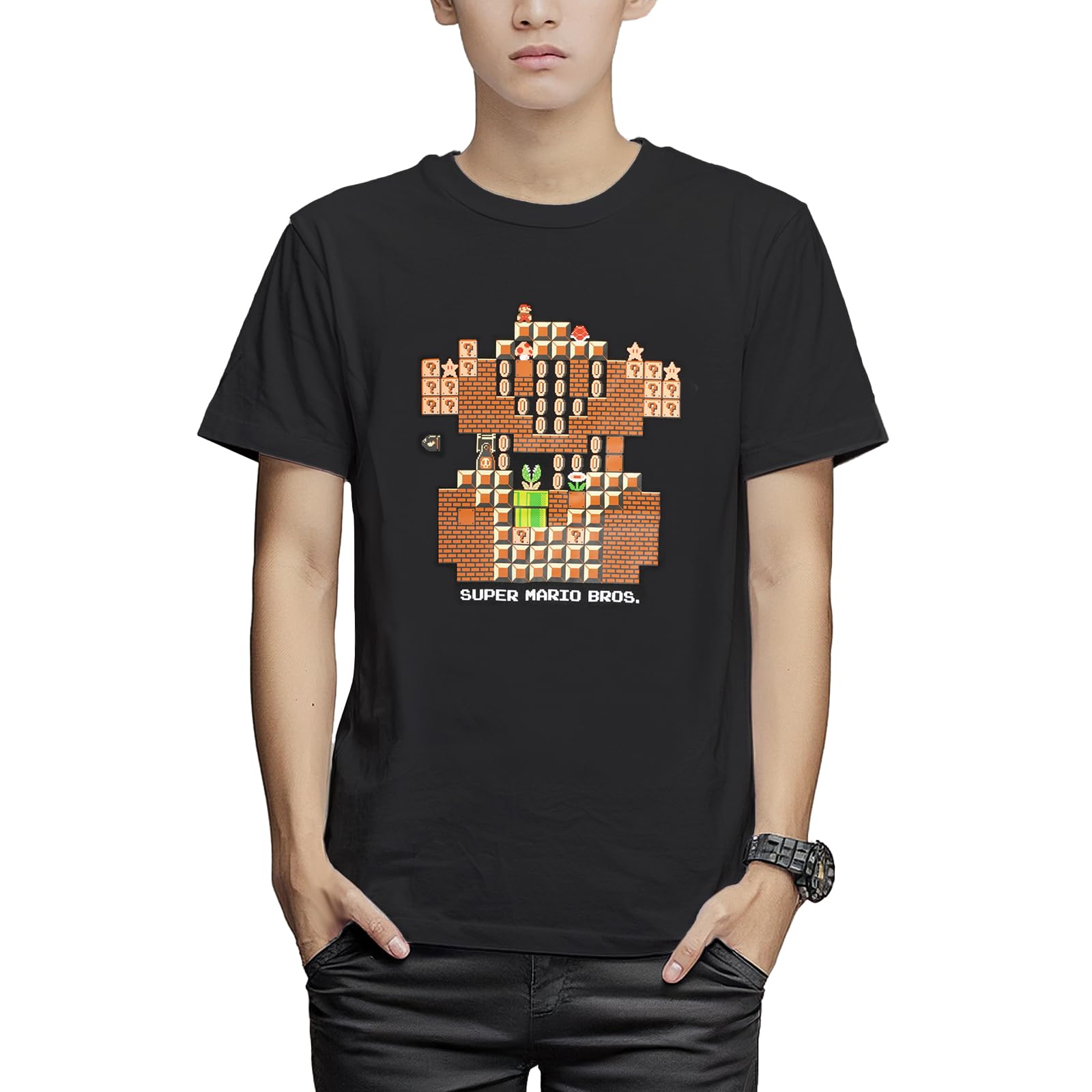 

FinePlus Short Sleeve Super Mario Bros. Mario Pixel Mario Maker Retro Character T-Shirt