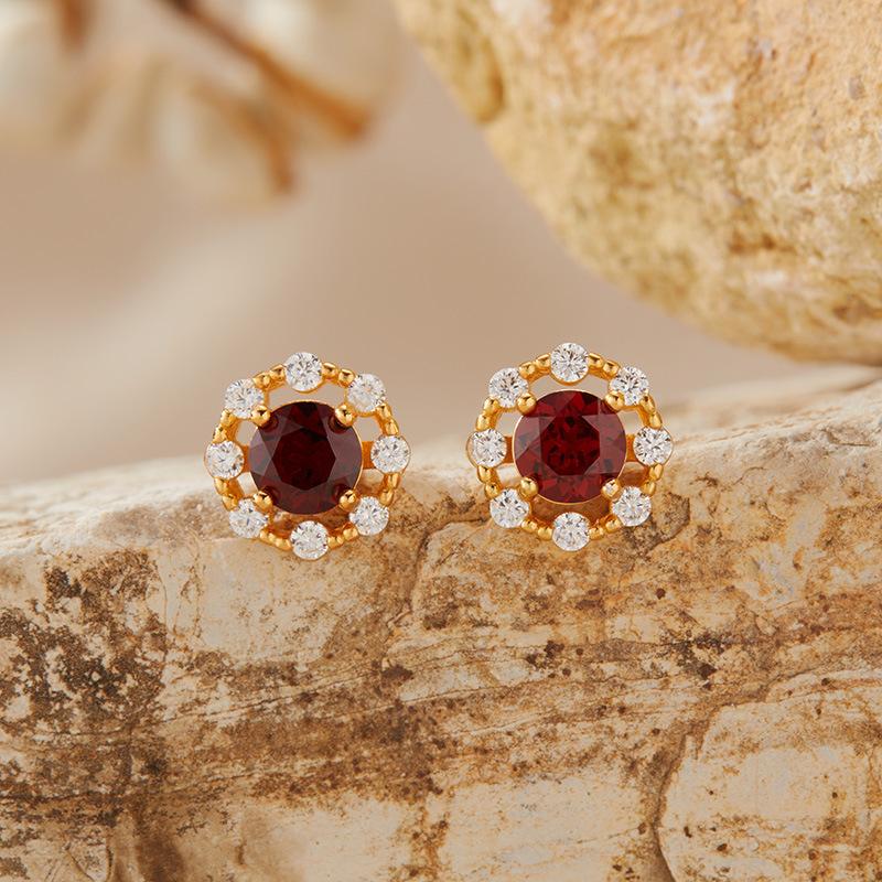 S925 Sterling Silver Natural Topaz Citrine Amethyst Olive Garnet Color Treasure Ring Women'S Jewelry Set Earrings
