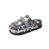 Doll Head Sequined Bag Head Half Slippers Women's 2025 Spring New Versatile Rhinestone Platform Lazy Shoes Cool Slippers Tide