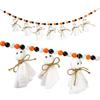 Handmade Halloween Wooden Specter Decoration With Natural Rope Beads For Indoor Wall Decoration Party Supplies