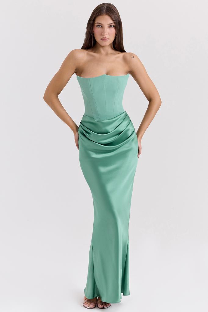 New red tube top fishbone sexy slim fishtail fishtail dress long solid color dress women