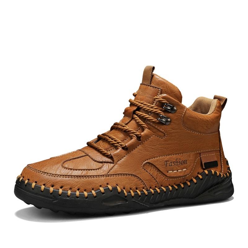 New  Handmade Leather Casual Men Shoes Design Flat Sneakers Man Breathable Large Size Leather Shoes Men Ankle Boots Outdoor