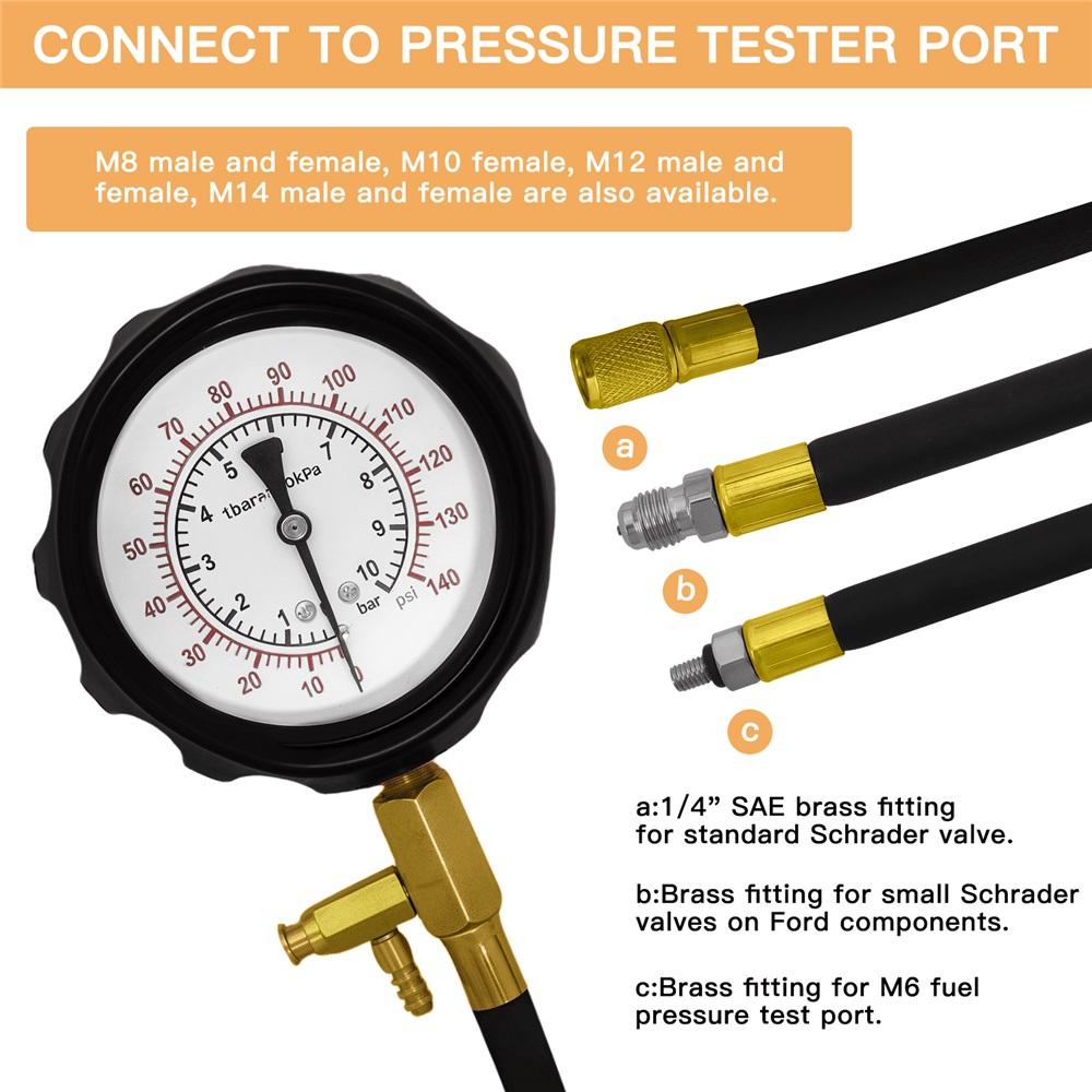 19-piece Fuel Pressure Gauge Tester Kit, 0-140PSI Oil Pressure Tester Kit, Gasoline Pressure Diagnostic Tool, Automotive Oil Pressure Gauge Kit