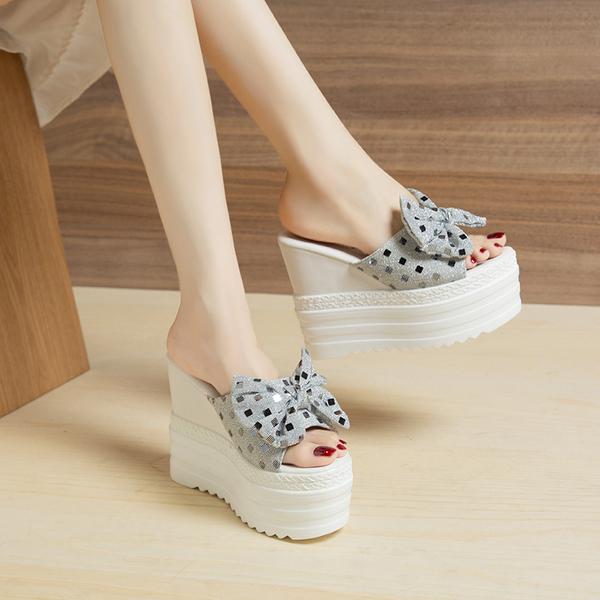 Fashion House Slippers Platform High-Heeled Shoes Lady Luxury Slides Increased Internal On A Wedge Peep Toe Designer Fashion Sexy Super