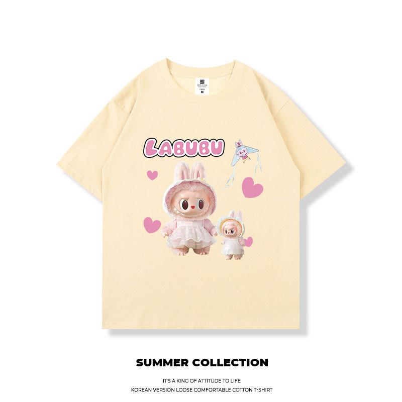 LABUBU Korean Oversize Short Sleeve T-shirt Summer Loose Unisex Tops Women Unique Blouse Baju Perempuan Murah Lengan Panjang Wanita Baggy
