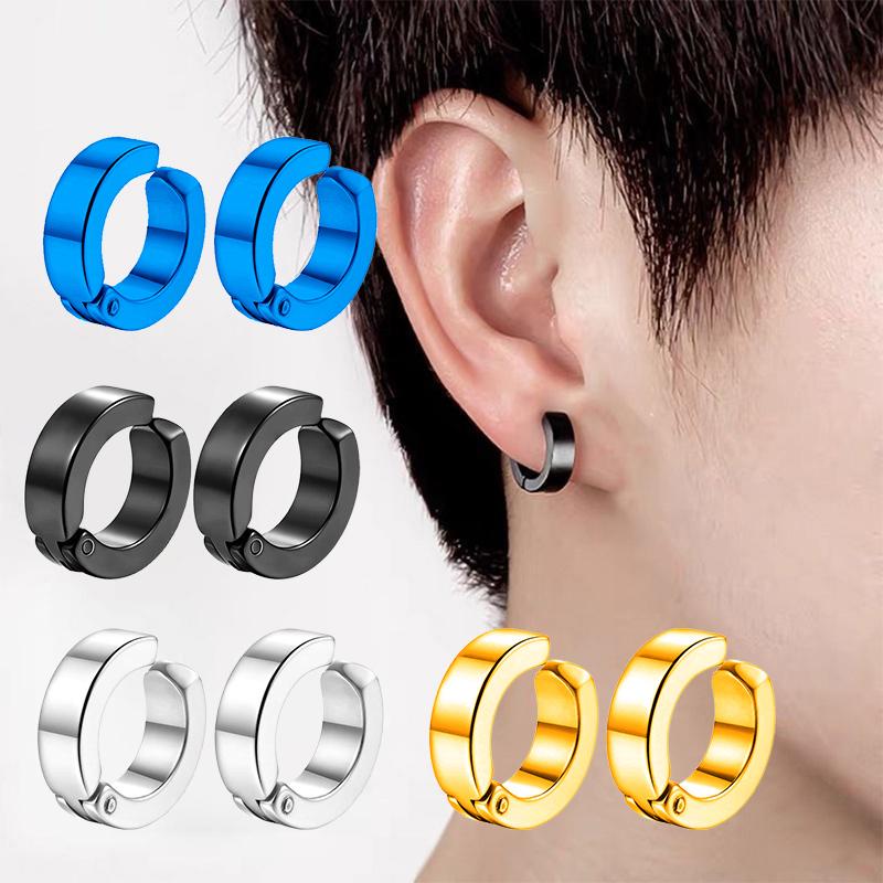 2 Stück klassische koreanische Punk-Ohrclip-Ohrringe aus Edelstahl für Männer und Frauen, schwarz, ohne durchbohrte gefälschte Ohrkreise, neuer Pop-Schmuck