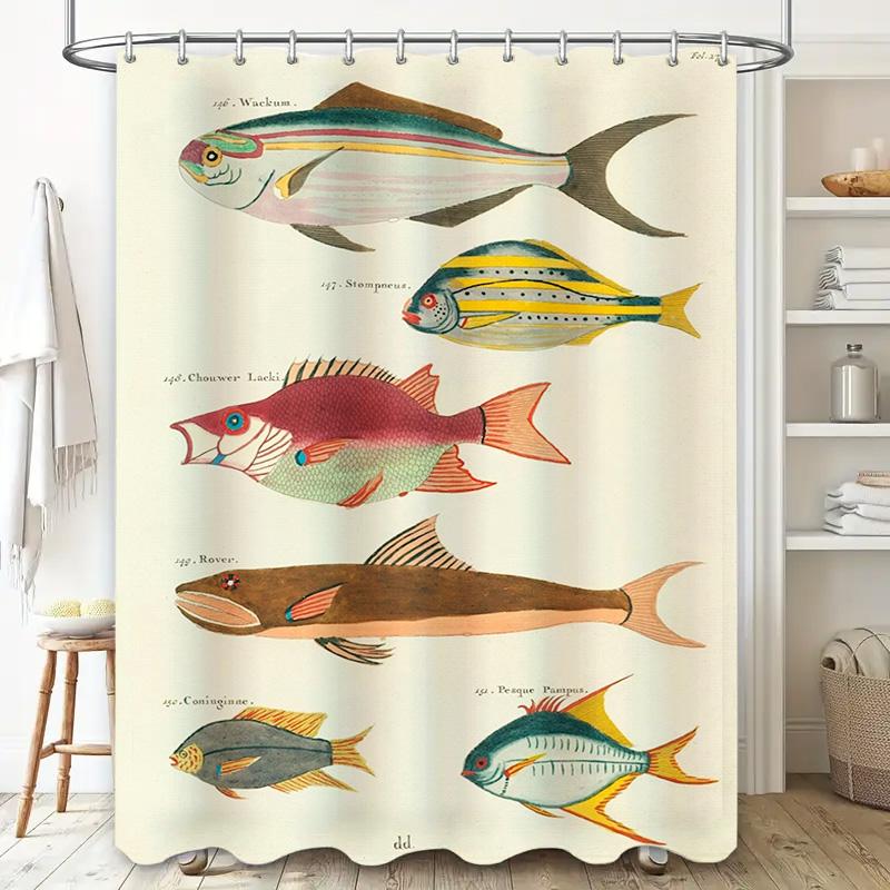 Vintage Fish Painting Shower Curtain 180*240cm Water Resistant Fabric for Bathroom Decorative Home Supplies In Various Colors