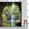 Tropisk jungellandskap dusjforheng grønne planter palmetre fossefall skog naturlandskap hjem baderomsgardin dekorsett