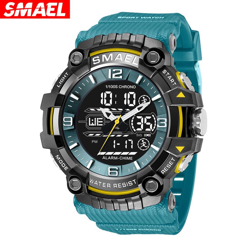 SMAEL Unisex Sports Outdoor Waterproof Luminous Digital Analog Wrist Watch Alarm Date Large Dual Display LED Stopwatch 50 Bar