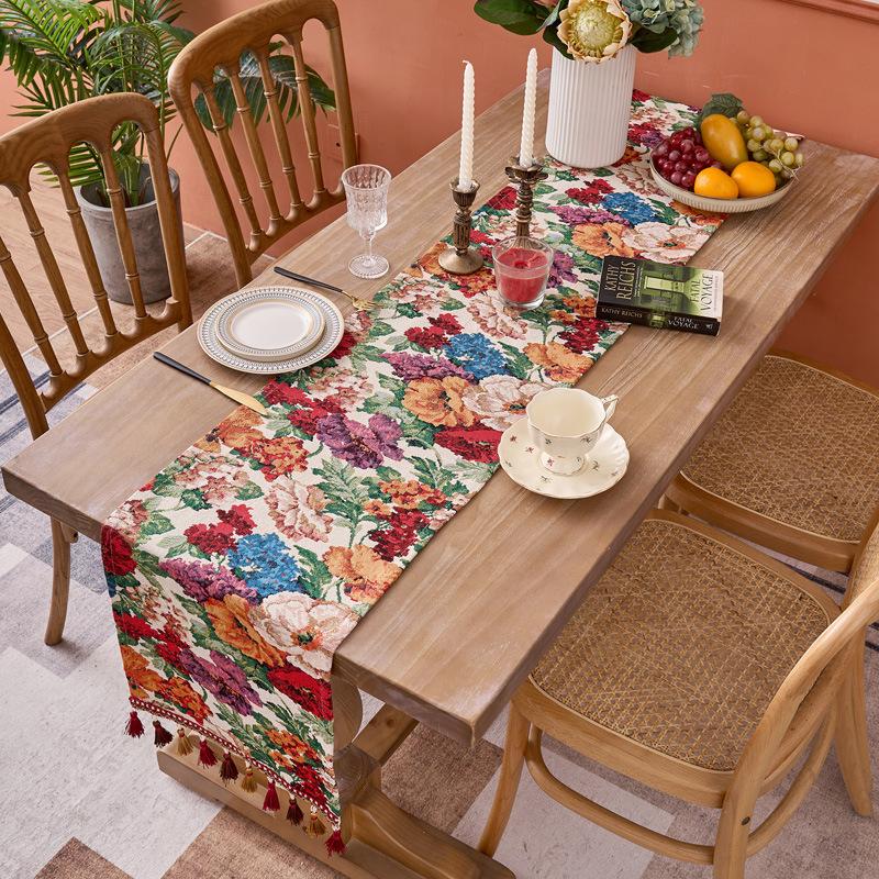 American Retro Jacquard Table Runner Nordic Living Room Home Decoration TV Cabinet Cover Scarf Bed Tail Flag Coffee Table Decor