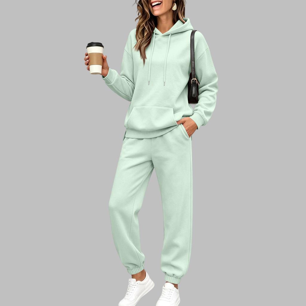 Damen Kapuzenpullover mit Futter und Jogginghose Set Lockerer Fit Lässiger Trainingsanzug