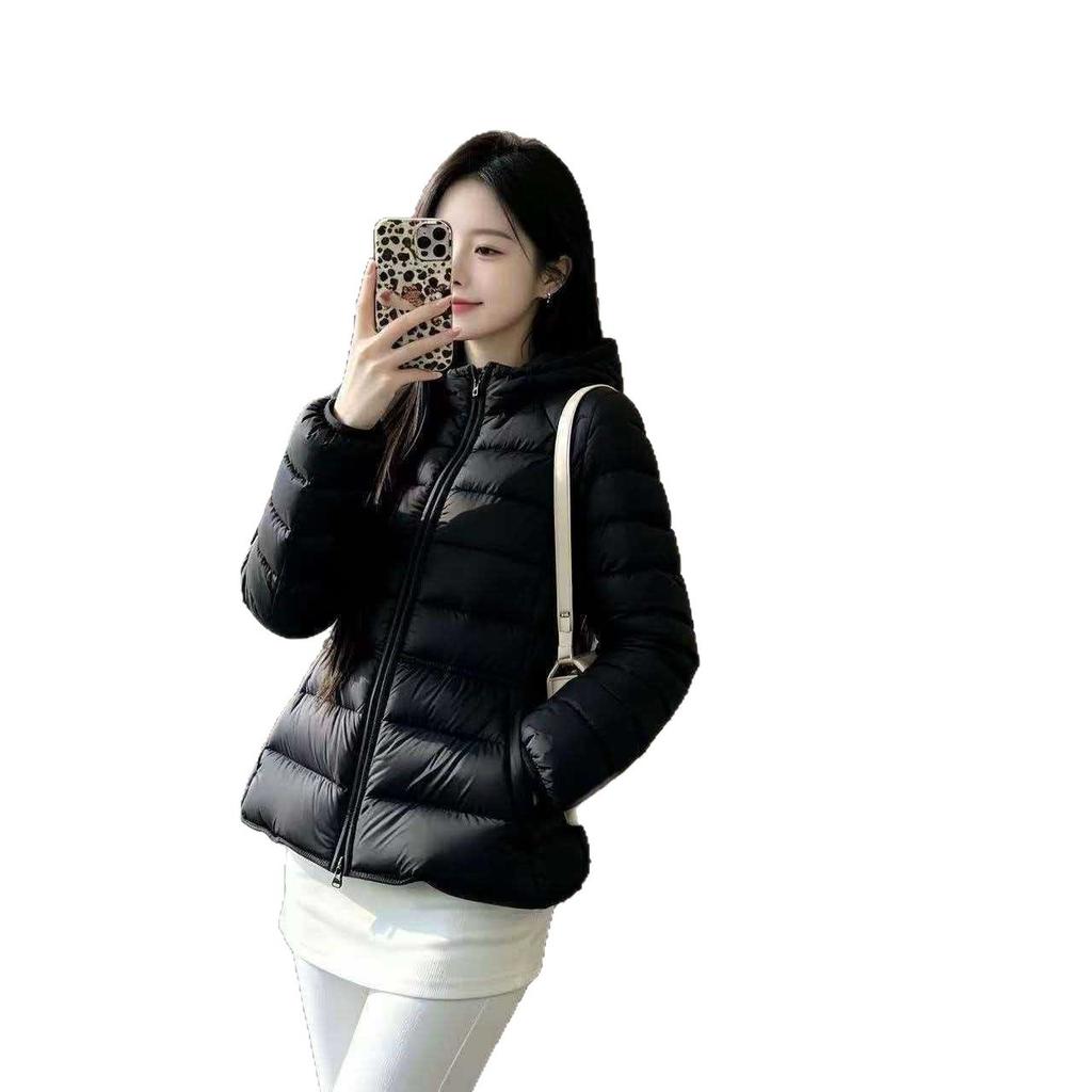 Small waist light ribs down jacket winter women's short hooded year new small waist jacket tide