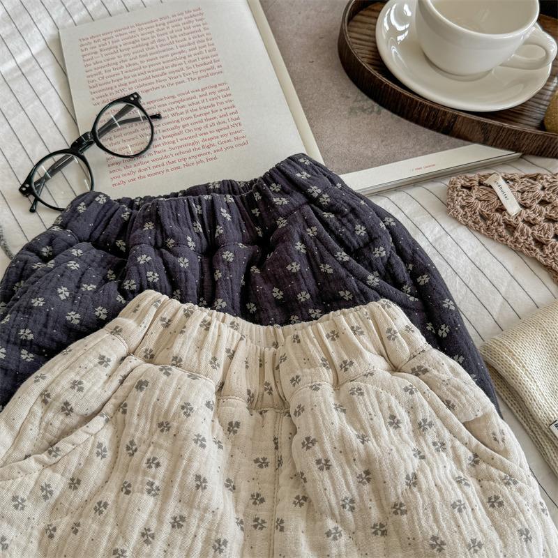 Winter Baby Girls Printed Pants Thicken Warm Cotton-padded Korean Style Children Casual Trousers