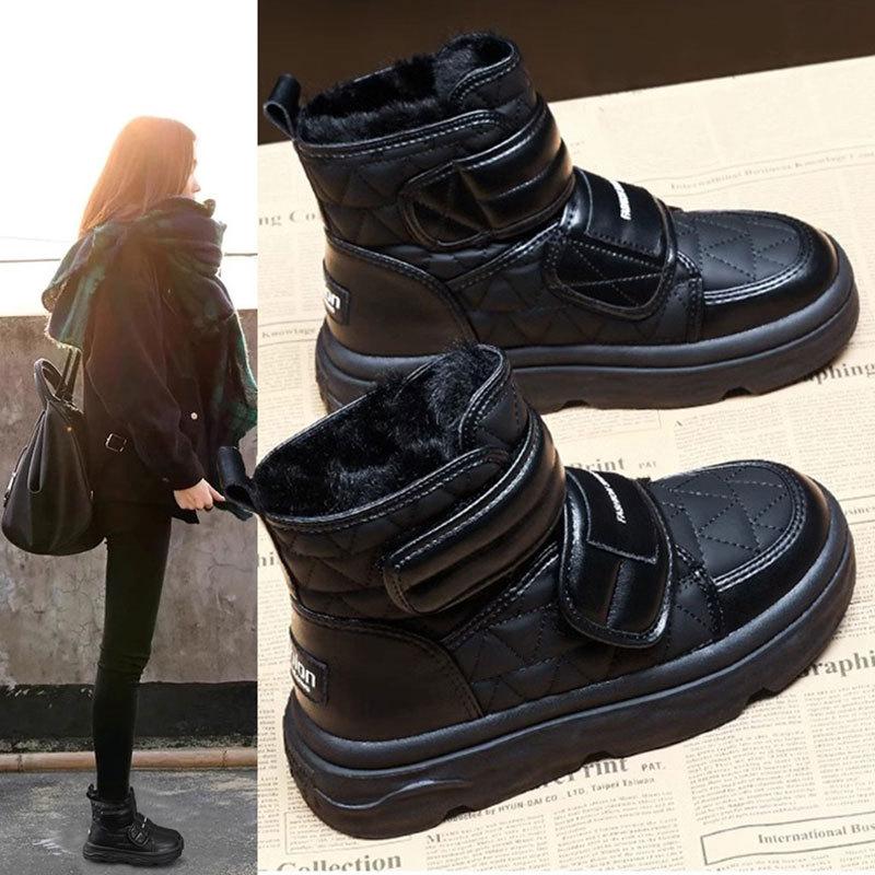 Women's Fashion Velcro Lightweight Soft Sole Winter Warm Plush Snow Boots Padded Lined Non-slip Casual Sports Cotton Boots