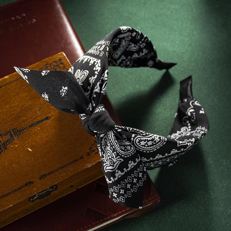 

Модные хлопковые цветы кешью с принтом, мягкие широкие обручи для волос, аксессуары для волос для женщин, повседневная повязка на голову с бантом и крестом в этническом стиле чёрный