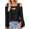 Camicetta da donna primaverile e autunnale senza spalline tinta unita comoda maglietta casual a maniche lunghe ampia
