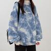 Tie-Dye-Sweatshirt für Damen, lockeres Oberteil, modisches Studenten-Alphabet, lässiger Pullover, mittellang