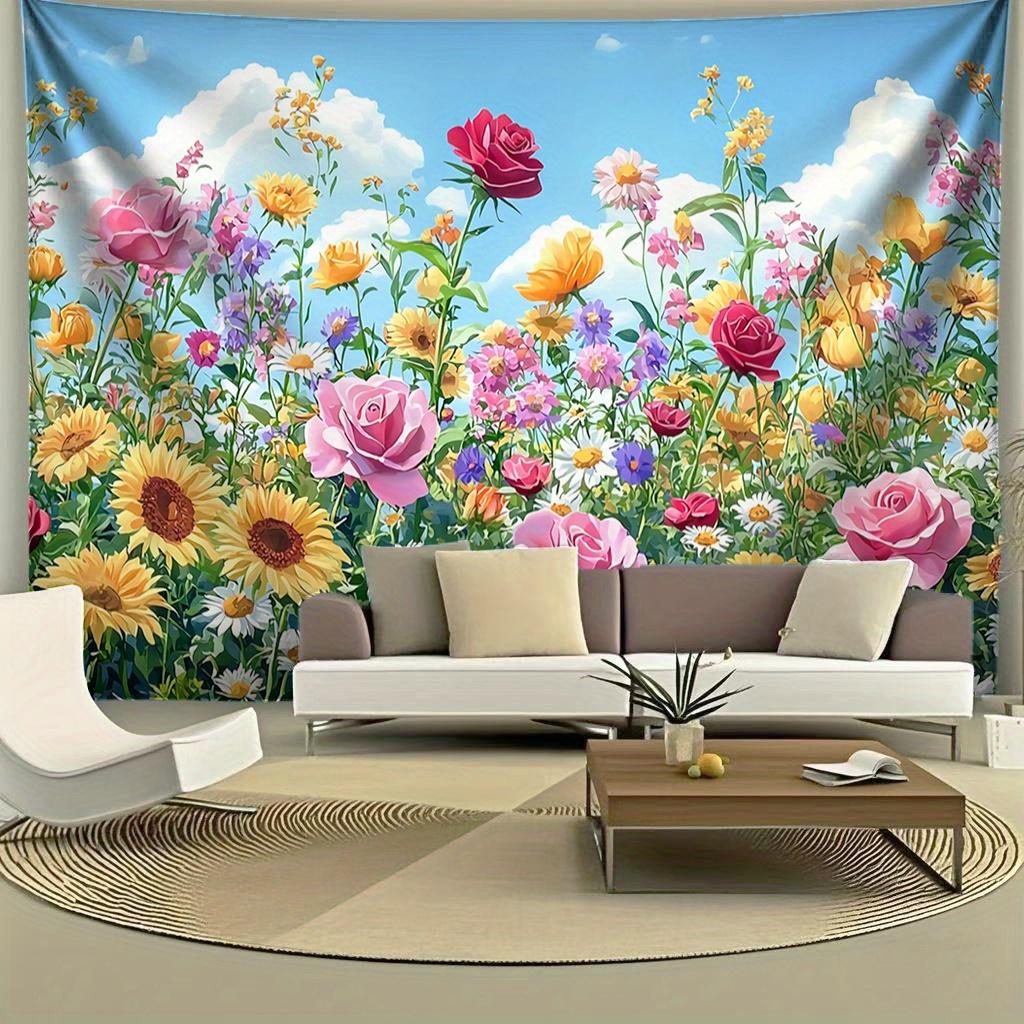 blooming garden scene Digital printing polyester wall tapestry suitable for use in living rooms bedrooms offices bars party