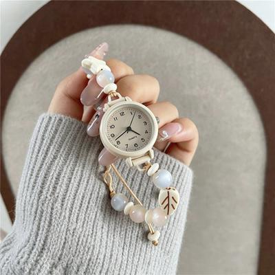 Mori‑Style Leaf Star Beaded Braided Rope Bracelet Quartz Watch Adjustable Versatile Student Women Wristwatch