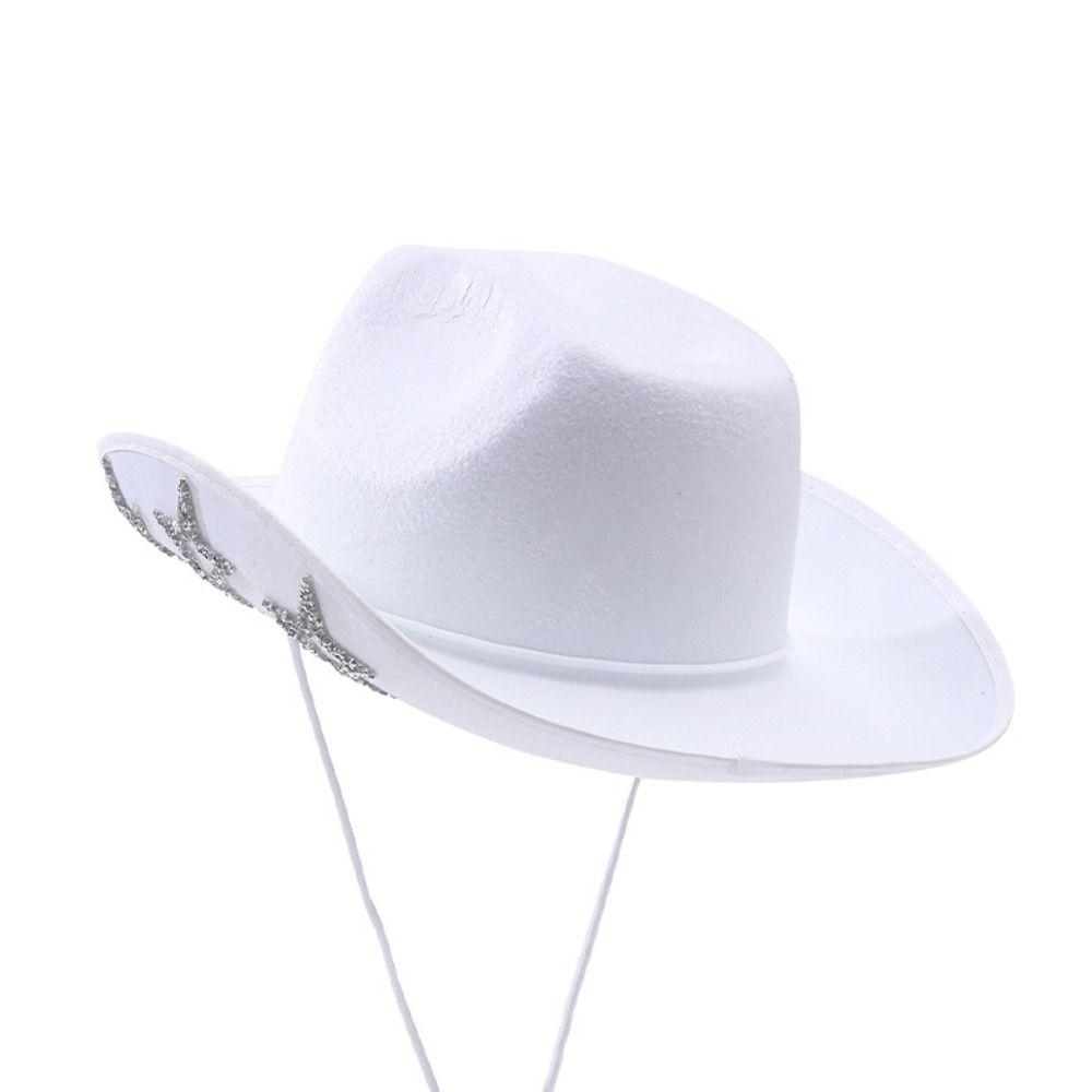Modischer Glänzender Western Cowboyhut Stern Glitzer Ethnischer Stil Strassstern Jazzhut Kappe Breiter Rand Cowgirlhut Mädchen
