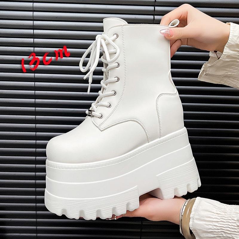 Fashion Cosplay Platform Boots Women'S Chunky Sole Height Increasing Boots Waterproof Leather Gothic Short Boots For Big Size