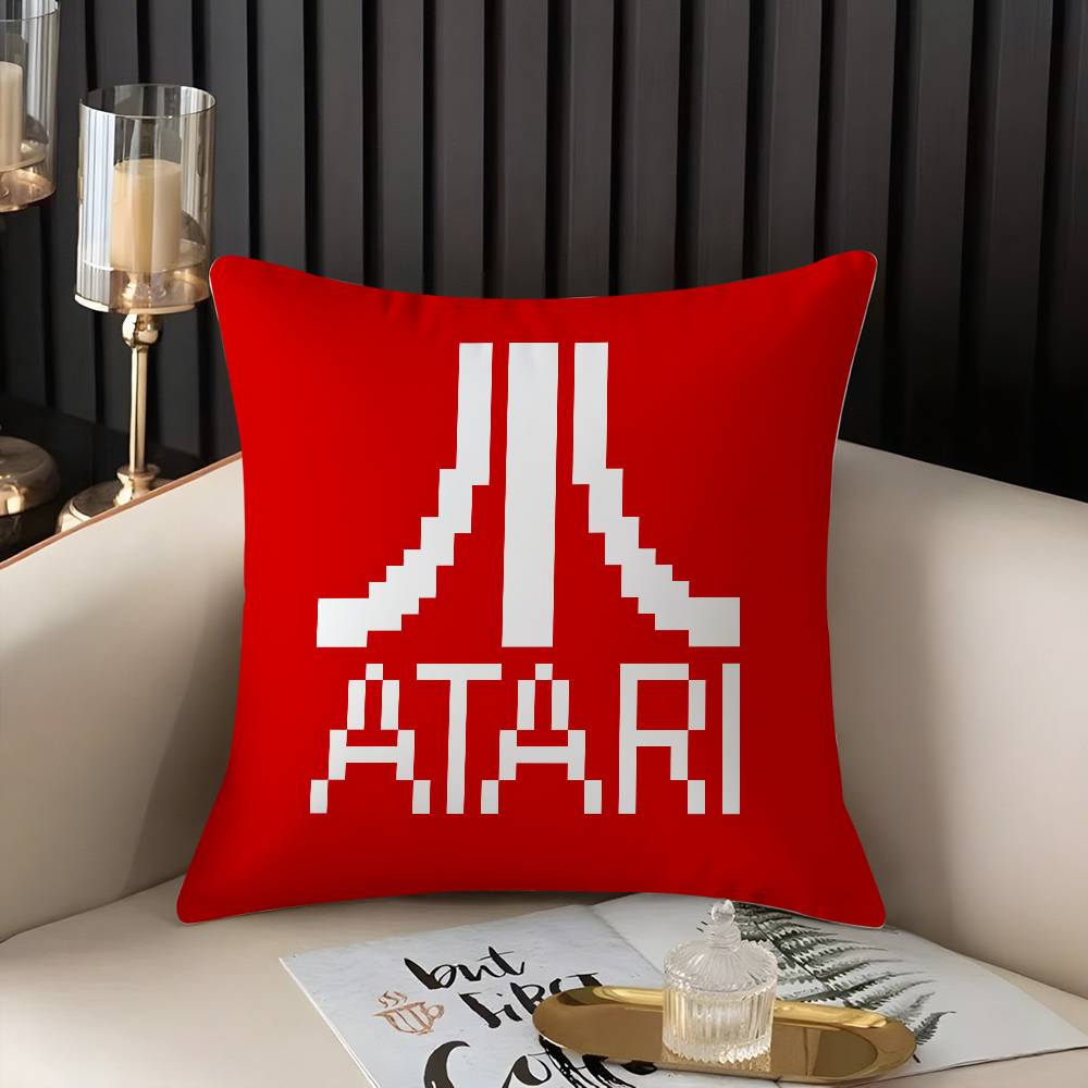 Classic A-AtariS Game Logo Pillow Case Home Dorm Chair Back Short Plush Double-sided Printing Office Nap Time Cushion Cover