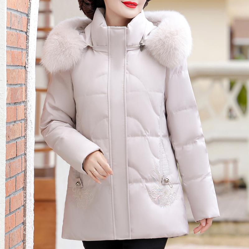 

Воротник из натурального меха, Зимние куртки из белого утиного пуха для женщин среднего возраста, Винтажные парки больших размеров с капюшоном, Элегантные толстые теплые короткие пуховики, Женская верхняя одежда 2XL