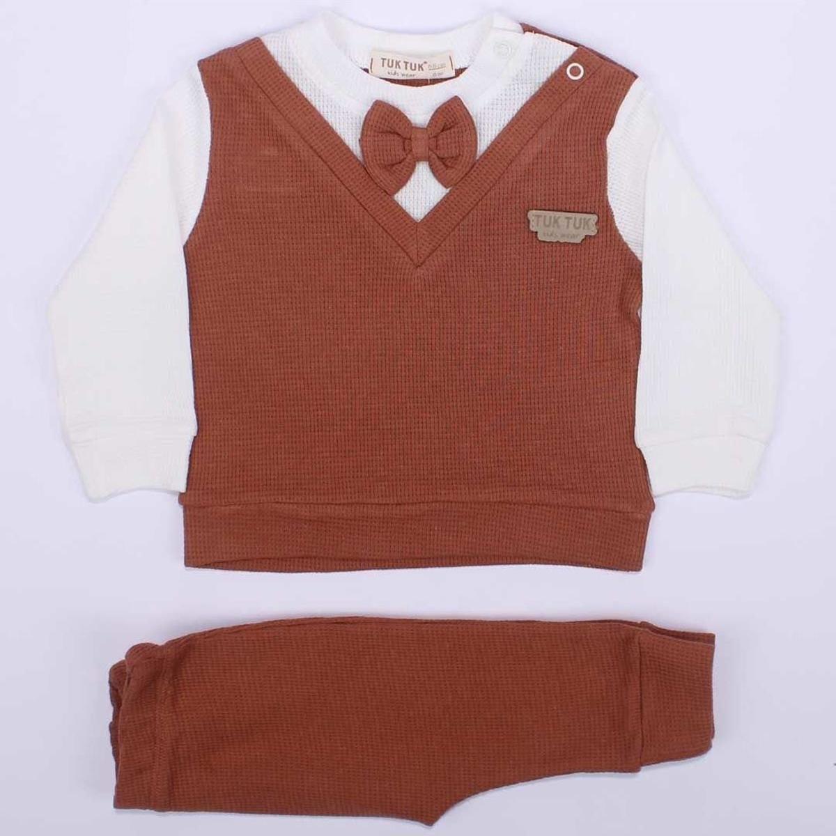 

Baby Boy Brown White Bow Tie Sweater 2 Piece Set