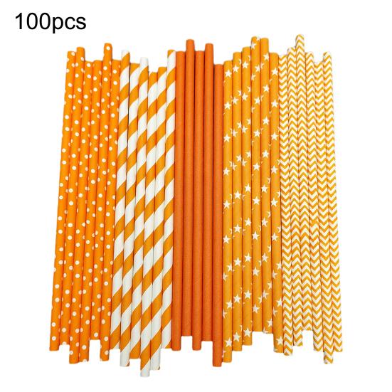 100Pcs Biodegradable Paper Straws Colorful Striped Print Food-Grade Safe Drinking Straws Party Supplies