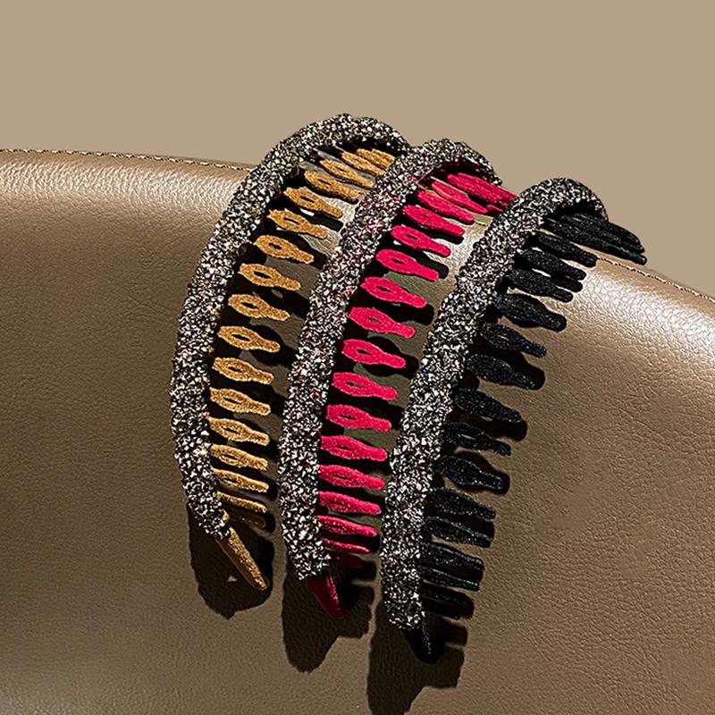 Mode Beflockung Acryl Strass Lünette Haarreifen für Frauen Damen Einfarbig Gezahnt Rutschfest Stirnband Haarband Haarschmuck