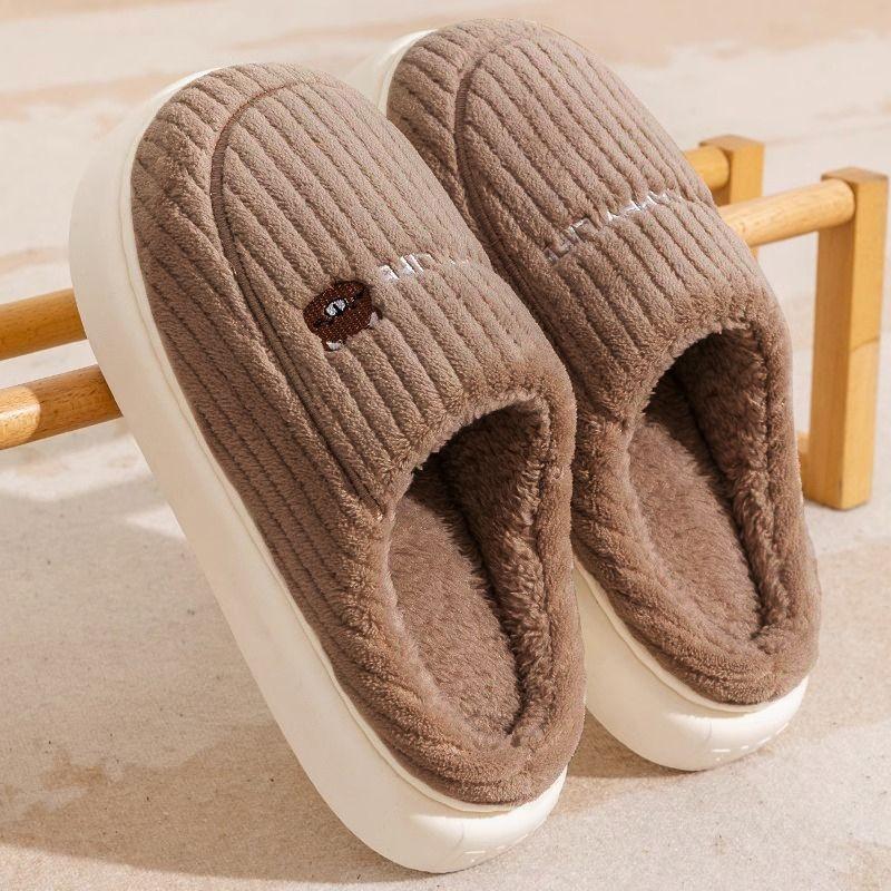 Cotton slippers women's thick bottom non-slip home warm confinement cotton slippers men and women couples home floor cotton slippers winter