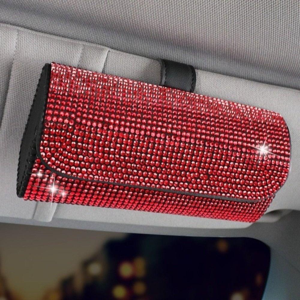 Rhinestone Sun Visor Glasses Case Bling Sunglasses Storage Box Car Eyeglasses Holder  Driving