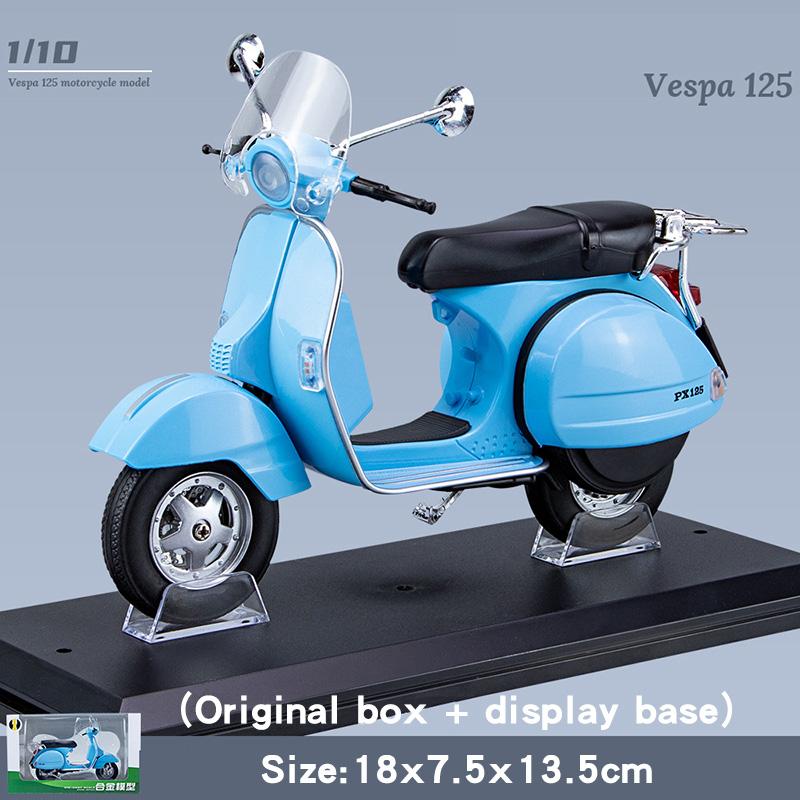 Mini moto urbaine Vespa 1/10, échelle 125, modèle de moto récréative en métal moulé, jouet de Simulation son et lumière, cadeau pour enfants