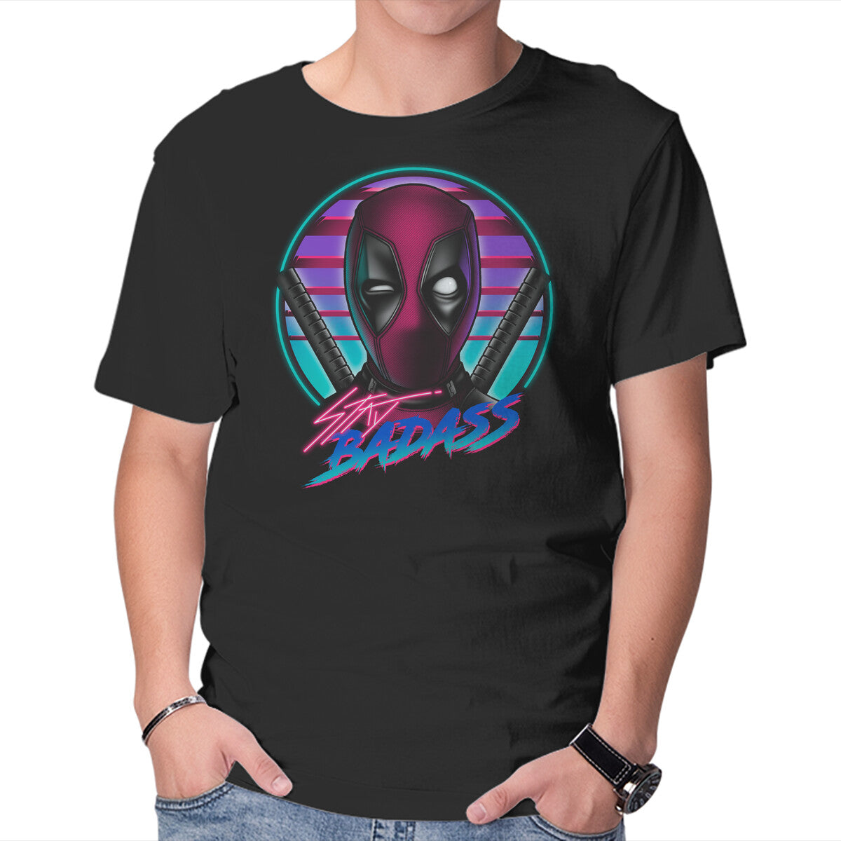 Unisex Crew Neck T-Shirt Stay Badass Graphic Short Sleeve Casual Tee XXXL