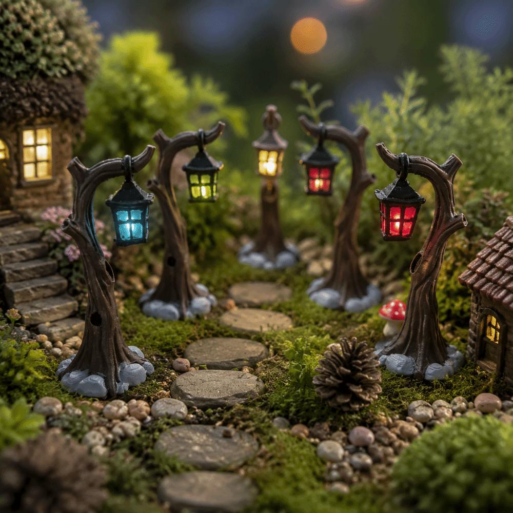 Retro Tree Lanterns Ornaments Dollhouse Statue Miniature Desk Ornament  Garden