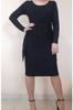 Women's Big Size Dress Side Draped Tie Black Below Knee Combed Viscose Pencil Dress