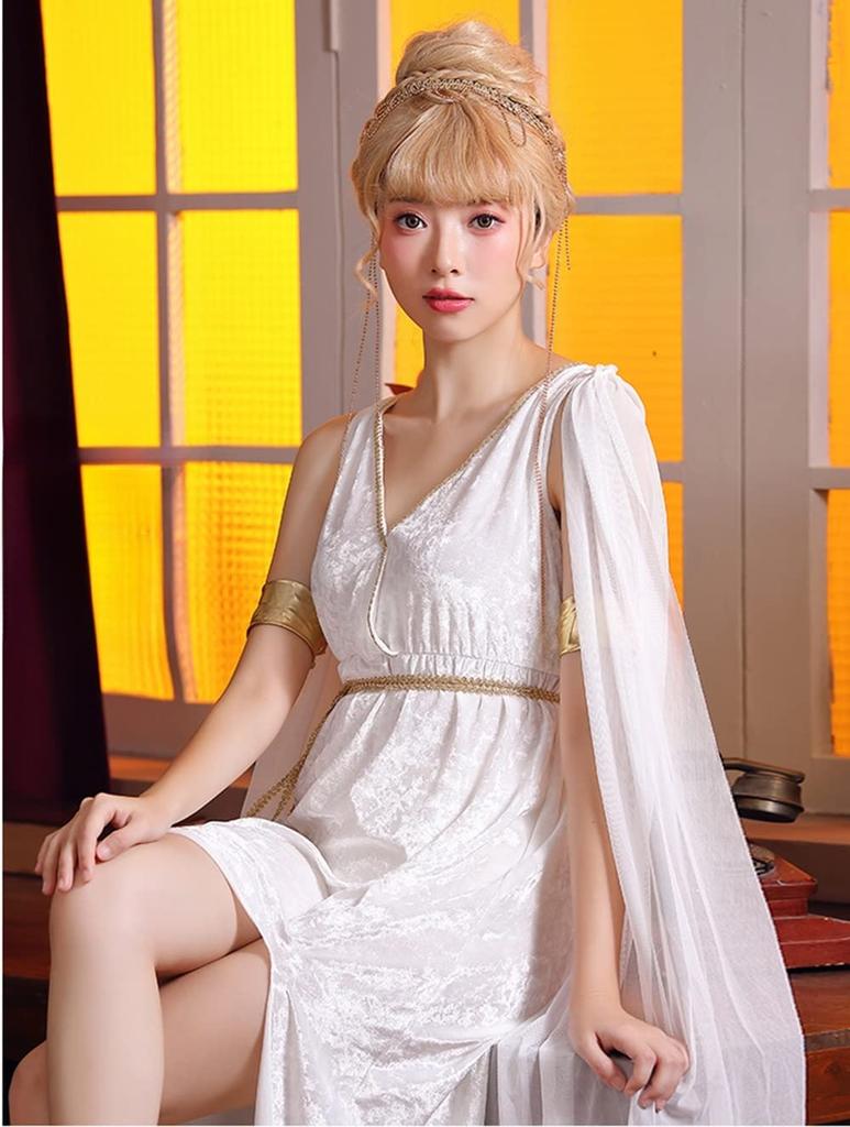 Shangki Halloween Greek Mythology Cosplay, Roman Costume for Women, Greek Costume, Stage Costume, Party Costume, Event Costume (Size L, White)