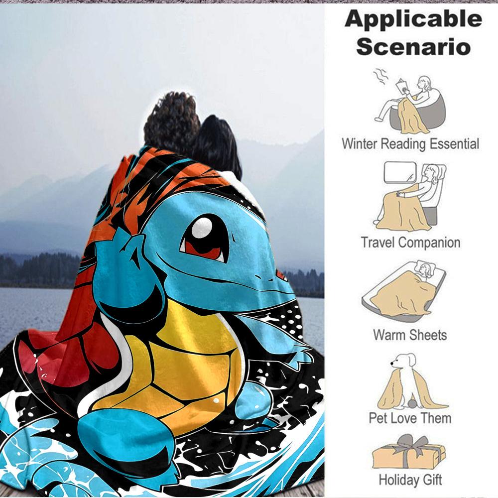 1pc Squirtle Flannel Blanket, Soft Skin Friendly with Digital Printing, Various Sizes Available for Family, Friends, Birthday