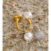 Yhpup Imitation Pearls Cubic Zirconia Round Open Adjustable Ring Exquisite Rust Proof High Quality Chic PVD Finger Jewelry Gift
