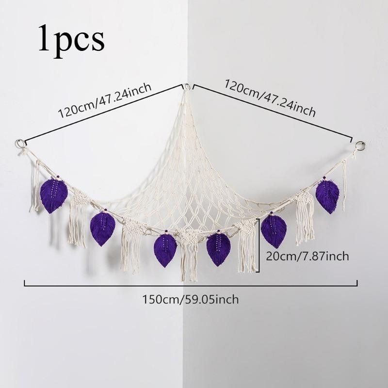 1/2pcs Handmade Cotton Rope Braided Tassel Hanging Storage Net Bohemian Style Home Wall Decoration Multi-functional Storage Net