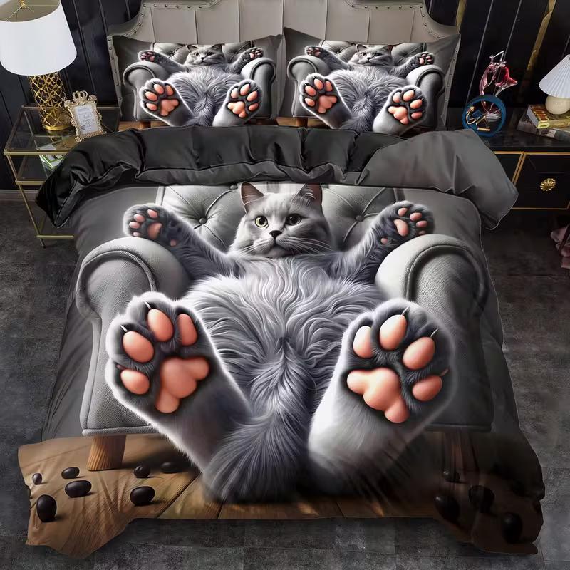 

Cute Cat Bedding Set Pet Animal Down Duvet Cover Queen King Single Duvet Cover Pillowcase 2/3pc Gift Soft Bedroom Decoration DE 100x135cm