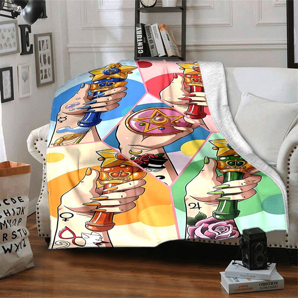 1pc Sailor Moon Wand Flannel Blanket [Cozy Throw Blanket] For Sofa, Bed, Travel, Camping, Livingroom, Office, Couch, Chair, And Bed