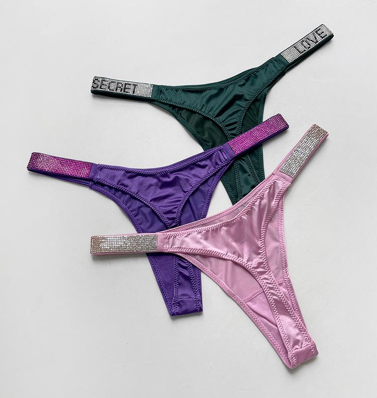 European & American Sexy Rhinestone Thong: Women's Fitness Sports High-Cut T-Pants