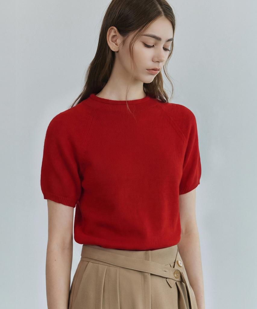 NON AND NON Half-Neck Wool Whole Garment Short Sleeve Knit_Nfkn6578